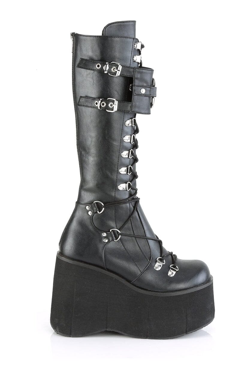 Demonia KERA-200 Black Vegan Leather Knee Boot in Black Vegan Leather