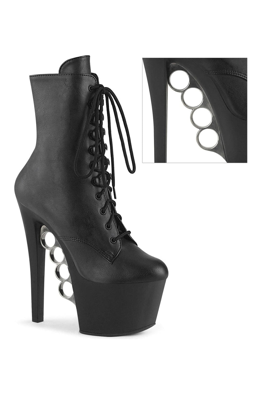Pleaser KNUCKS-1020 Black Faux Leather Ankle Boot in Black Faux Leather from SexyShoes.com