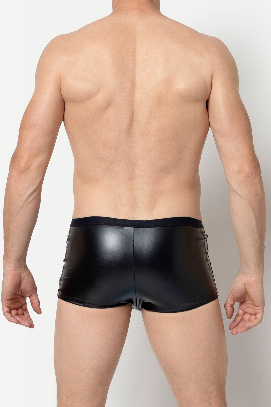 L'HOMME KONAN Wetlook Boxer Trunks in Black 