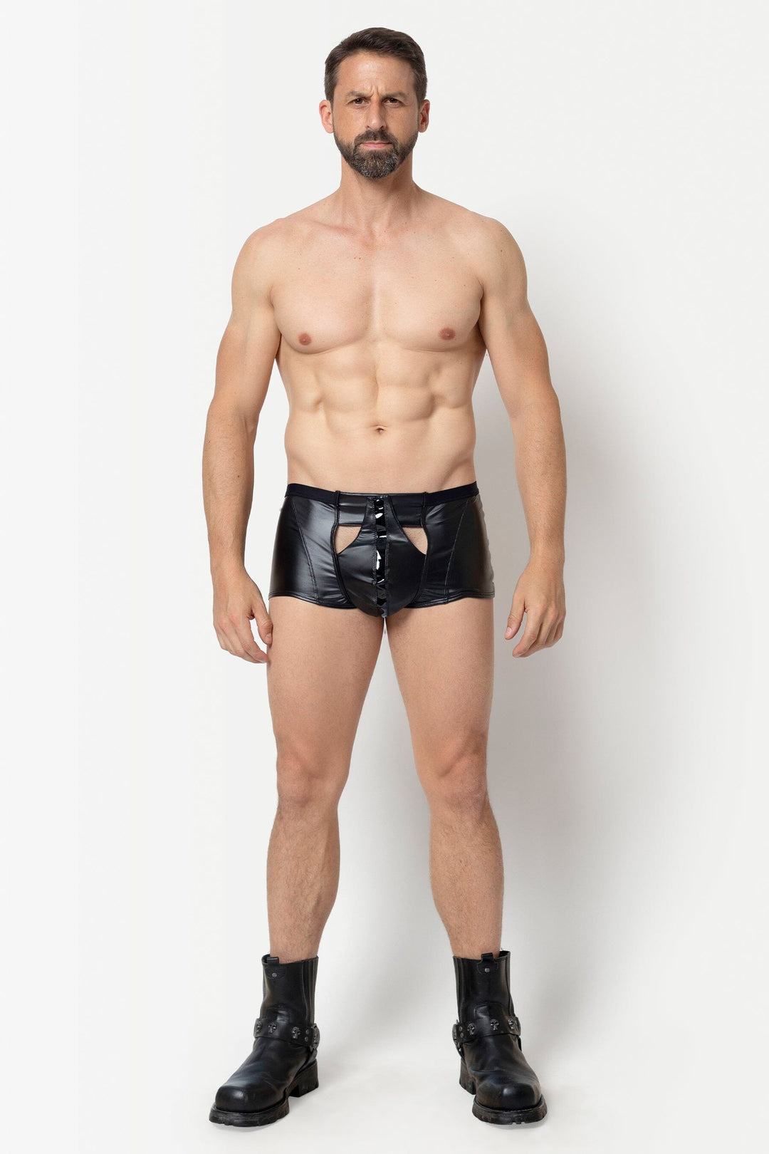 L'HOMME KONAN Wetlook Boxer Trunks in Black 