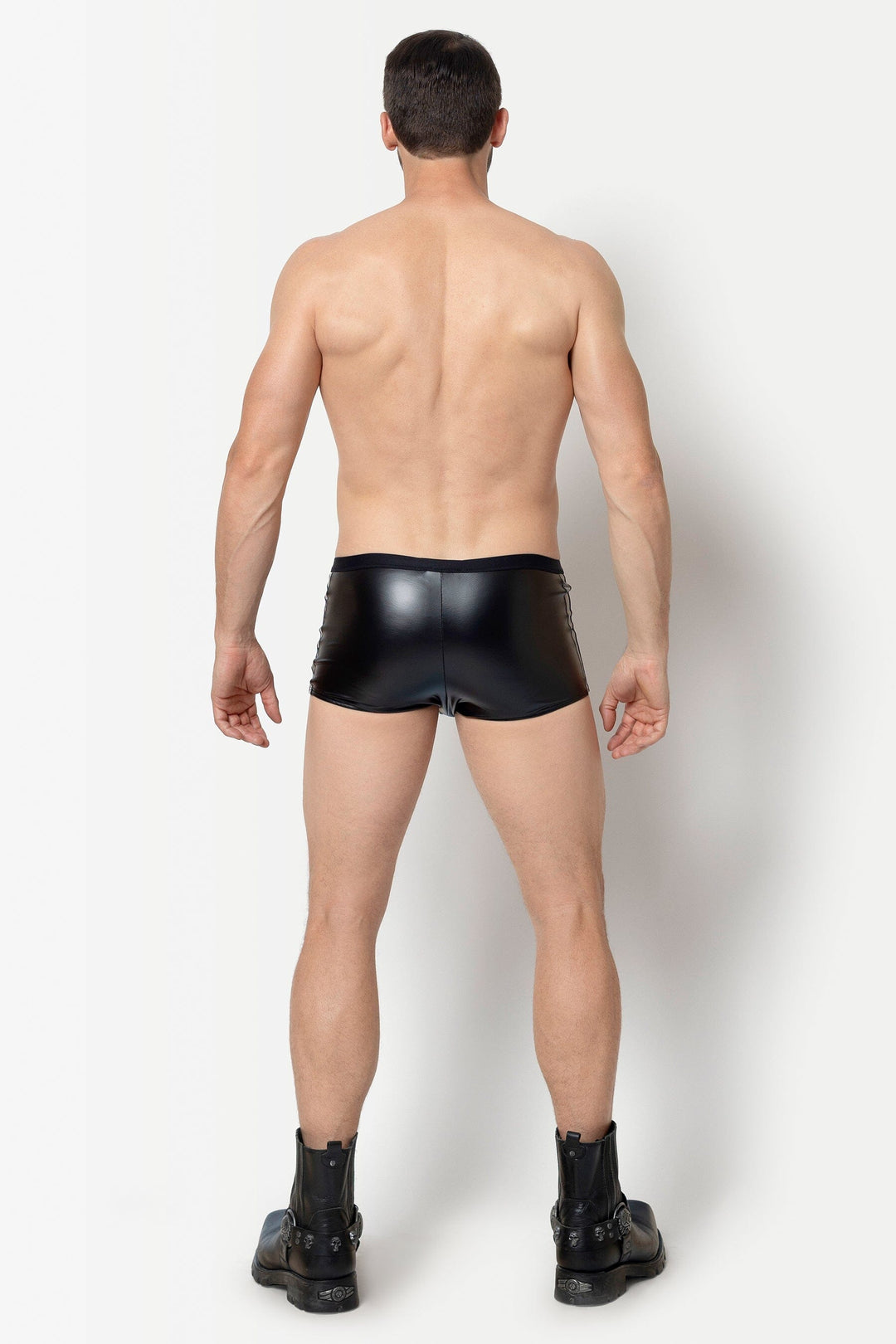 L'HOMME KONAN Wetlook Boxer Trunks in Black 