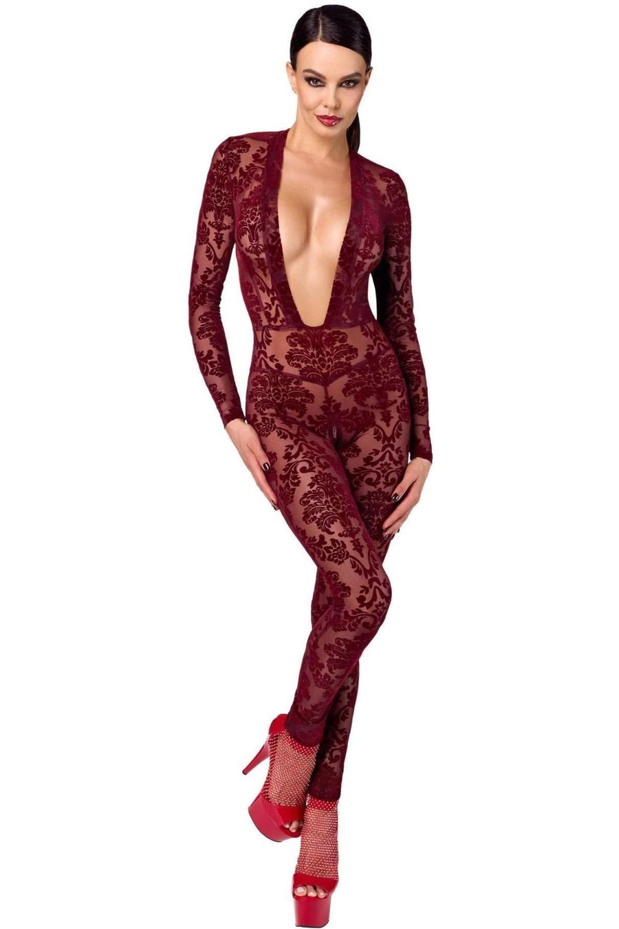 Noir Handmade Kink Royal Catsuit in Red 