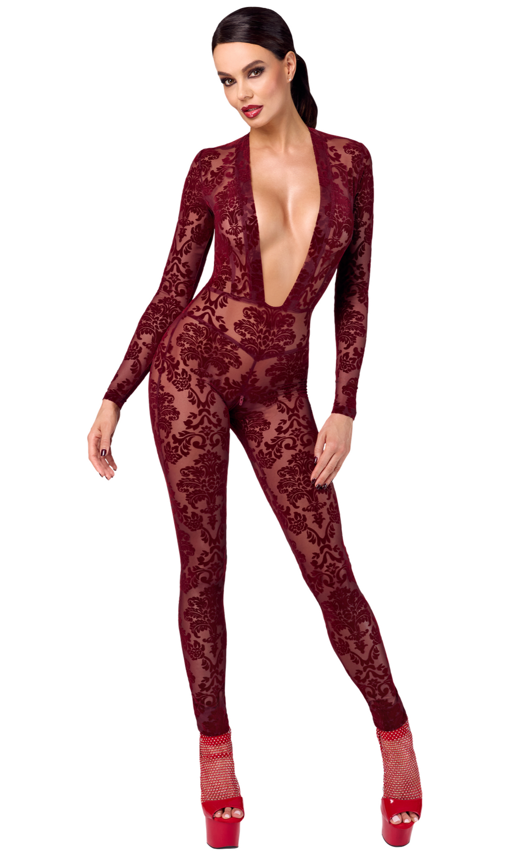 Noir Handmade Kink Royal Catsuit in Red  from SexyShoes.com