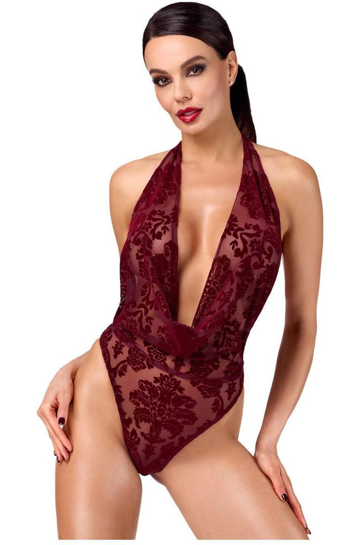 Noir Handmade Kink Royal cascade bodysuit in Red  from SexyShoes.com