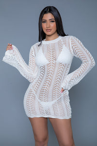 Kinsley Long Sleeved Crochet Mini Coverup-Stripper Dresses-SEXYSHOES.COM
