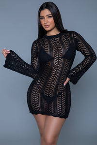 Kinsley Long Sleeved Crochet Mini Coverup-Stripper Dresses-SEXYSHOES.COM