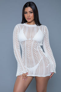 Kinsley Long Sleeved Crochet Mini Coverup-Stripper Dresses-SEXYSHOES.COM