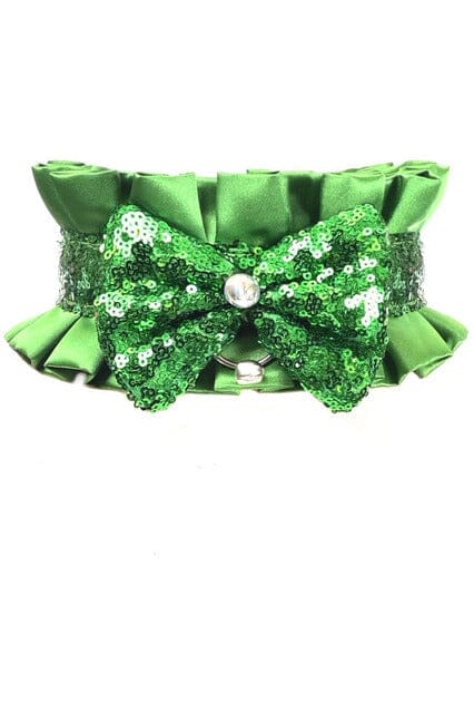Daisy Corsets Kitten Collection Green Satin & Sequin Choker in Green  from SexyShoes.com