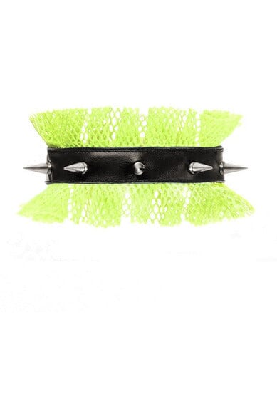 Daisy Corsets Kitten Collection Neon Green/Black Fishnet Spike Choker in Green  from SexyShoes.com