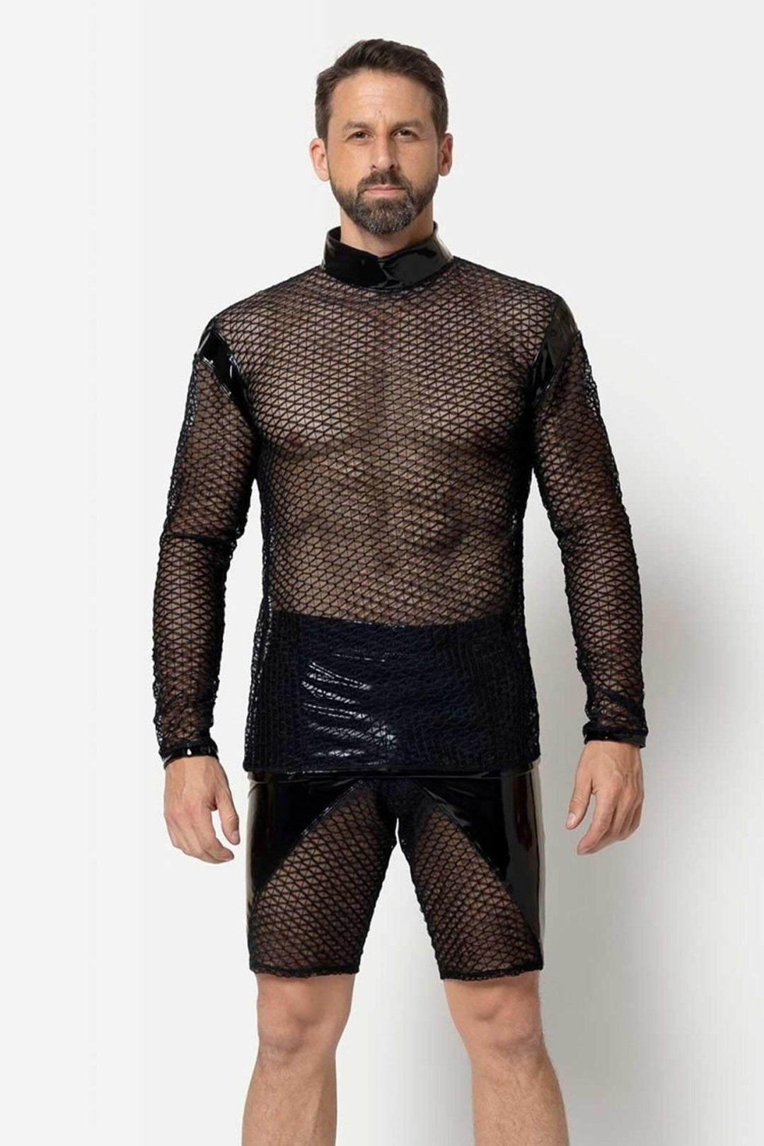 L'HOMME LEIF Mesh Tunic Shirt in Black 