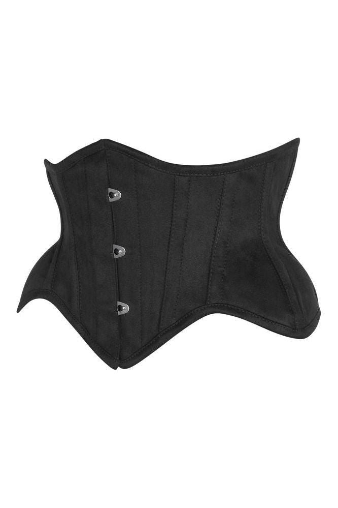 LIMITED EDITION Top Drawer Black Suede Steel Boned Mini Waist Cincher Corset