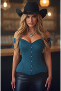 LIMITED EDITION Top Drawer Blue Suede Steel Boned Corset w/Straps