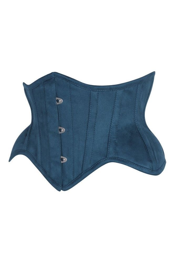 LIMITED EDITION Top Drawer Blue Suede Steel Boned Mini Waist Cincher Corset