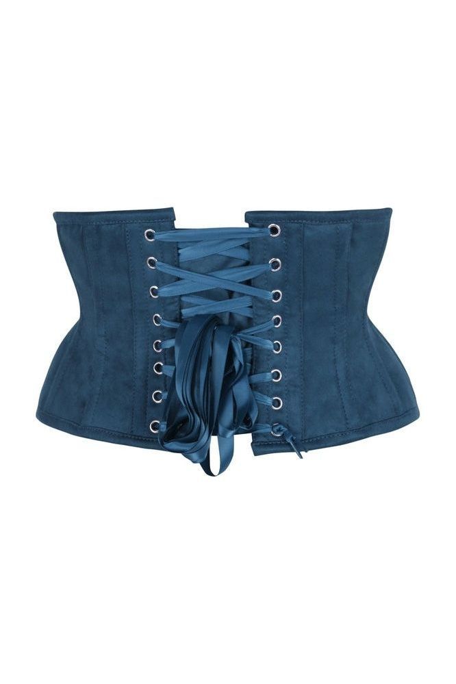 LIMITED EDITION Top Drawer Blue Suede Steel Boned Mini Waist Cincher Corset