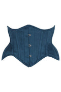 LIMITED EDITION Top Drawer Blue Suede Steel Boned Mini Waist Cincher Corset