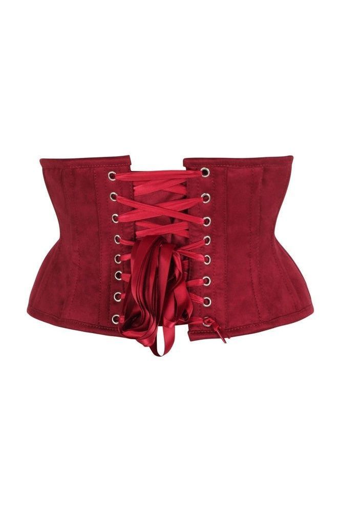 LIMITED EDITION Top Drawer Red Suede Steel Boned Mini Waist Cincher Corset