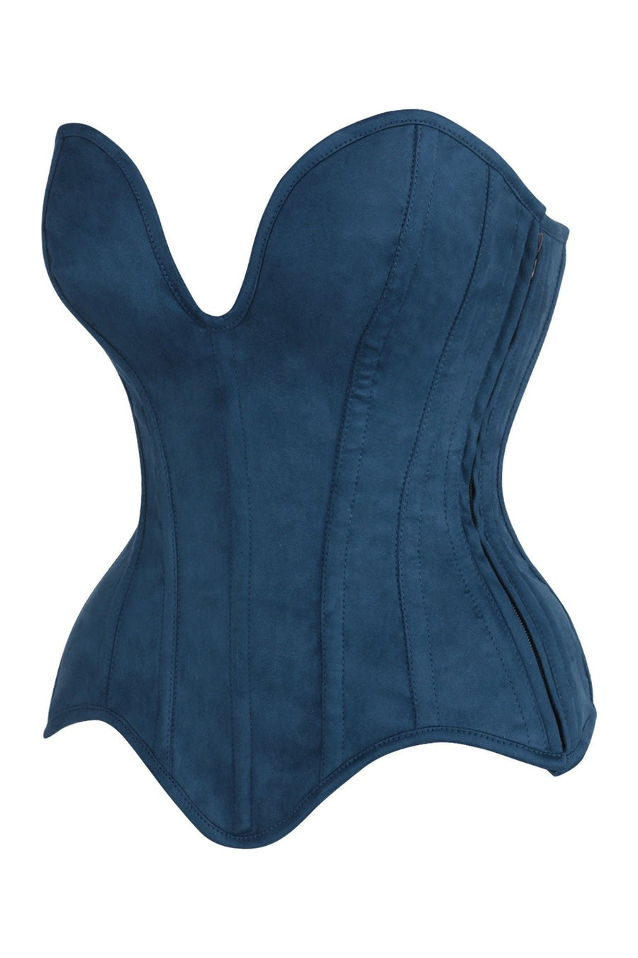 LIMITED EDITION Top Drawer Steel Boned Blue Suede Deep Plunge Overbust Corset Top
