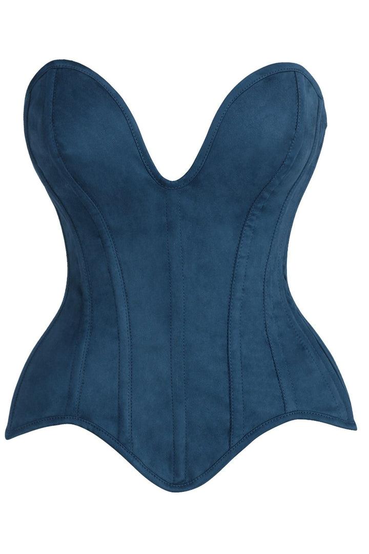 LIMITED EDITION Top Drawer Steel Boned Blue Suede Deep Plunge Overbust Corset Top