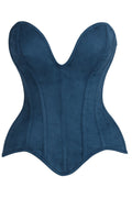 LIMITED EDITION Top Drawer Steel Boned Blue Suede Deep Plunge Overbust Corset Top