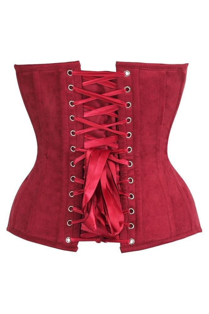 LIMITED EDITION Top Drawer Steel Boned Red Suede Deep Plunge Overbust Corset Top