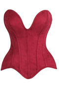 LIMITED EDITION Top Drawer Steel Boned Red Suede Deep Plunge Overbust Corset Top