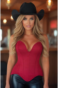 LIMITED EDITION Top Drawer Steel Boned Red Suede Deep Plunge Overbust Corset Top