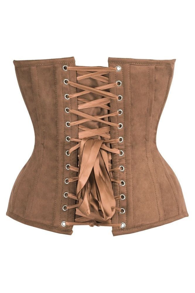 LIMITED EDITION Top Drawer Steel Boned Tan Suede Deep Plunge Overbust Corset Top