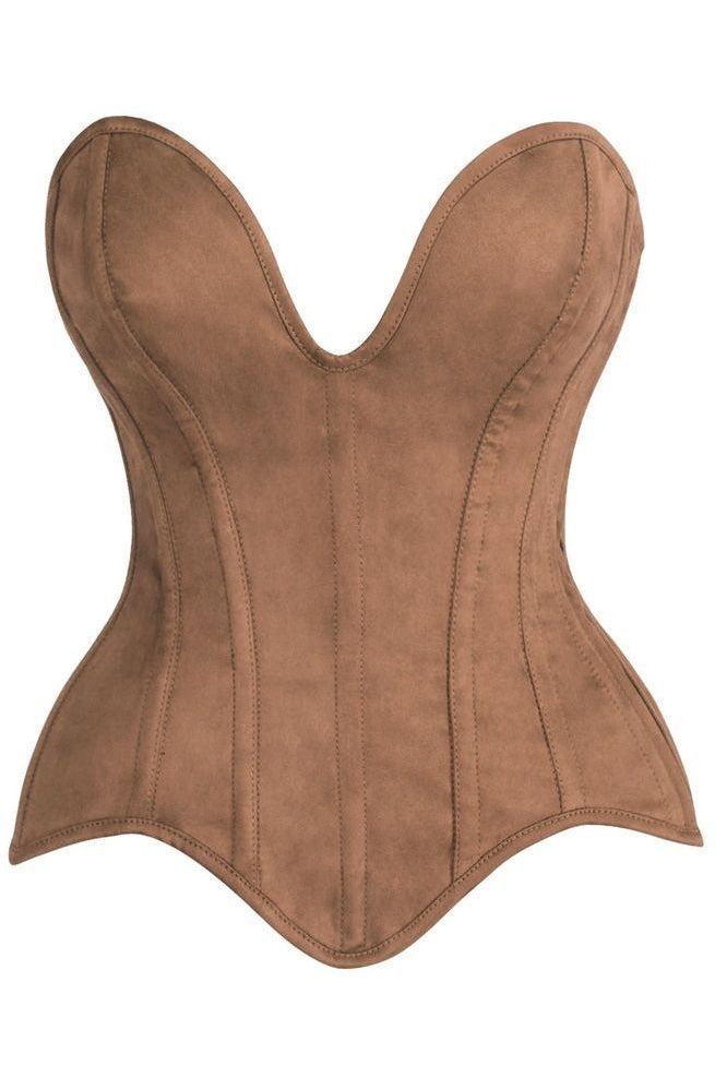 LIMITED EDITION Top Drawer Steel Boned Tan Suede Deep Plunge Overbust Corset Top