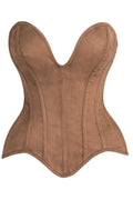 LIMITED EDITION Top Drawer Steel Boned Tan Suede Deep Plunge Overbust Corset Top