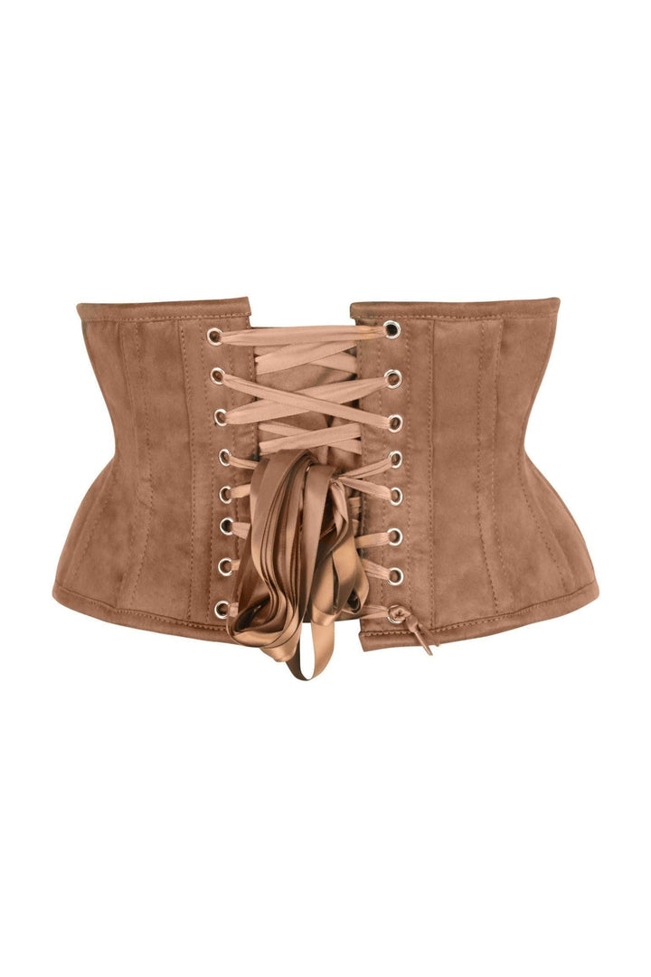 LIMITED EDITION Top Drawer Tan Suede Steel Boned Mini Waist Cincher Corset