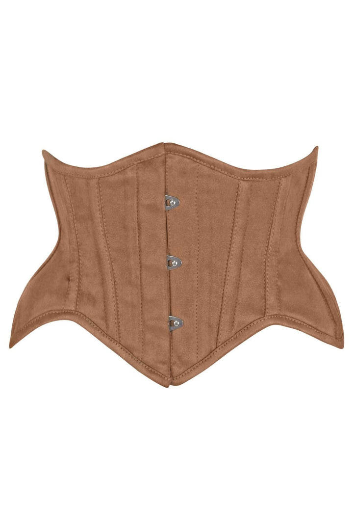 LIMITED EDITION Top Drawer Tan Suede Steel Boned Mini Waist Cincher Corset
