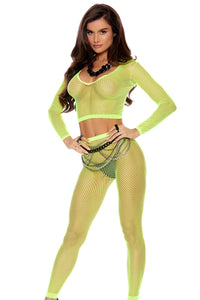 Elegant Moments LONG SLEEVED CROP TOP & MATCHING LEGGINGS SET in Yellow  from SexyShoes.com