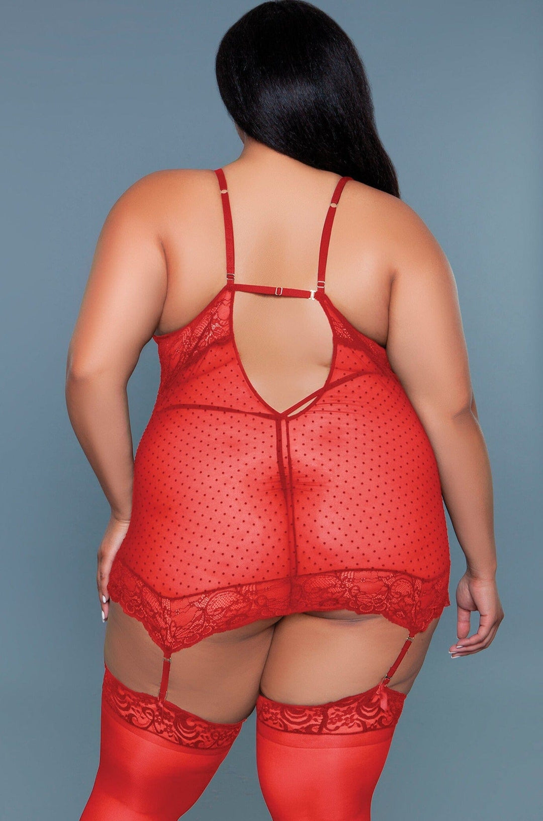BeWicked Lace Chemise Set with Polka Dot Patterns in Red 