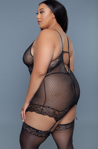 Lace Chemise Set with Polka Dot Patterns-Chemises-SEXYSHOES.COM