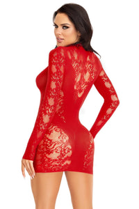 Lace Keyhole Mini Dress, Opaque Panel, Gloved Sleeves-Stripper Dresses-SEXYSHOES.COM