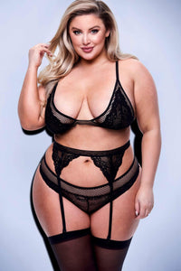 Baci Lingerie Lace & Mesh Bra, Garter & Panty Set in Black  from SexyShoes.com