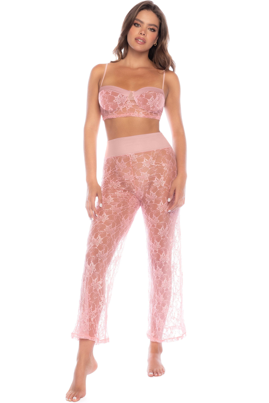 Mapale Lace Pajama Set in Pink  from SexyShoes.com