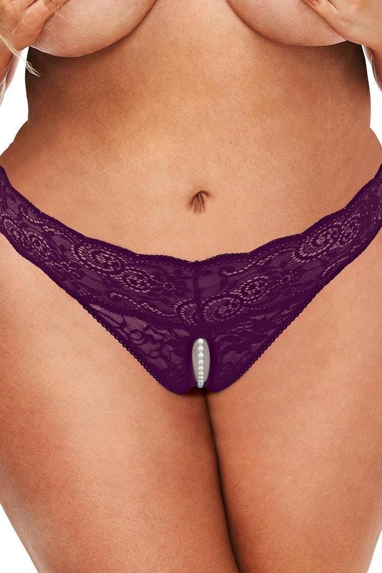 Lace & Pearls Crotchless Thong-Panties-SEXYSHOES.COM