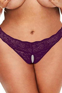 Lace & Pearls Crotchless Thong-Panties-SEXYSHOES.COM