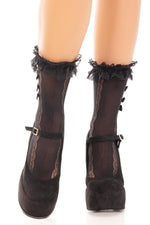 Lace Ruffle Nylon Anklet With Mini Bow And Heart Accents