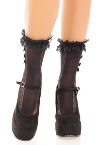 Leg Avenue Lace Ruffle Nylon Anklet With Mini Bow And Heart Accents in Black  from SexyShoes.com