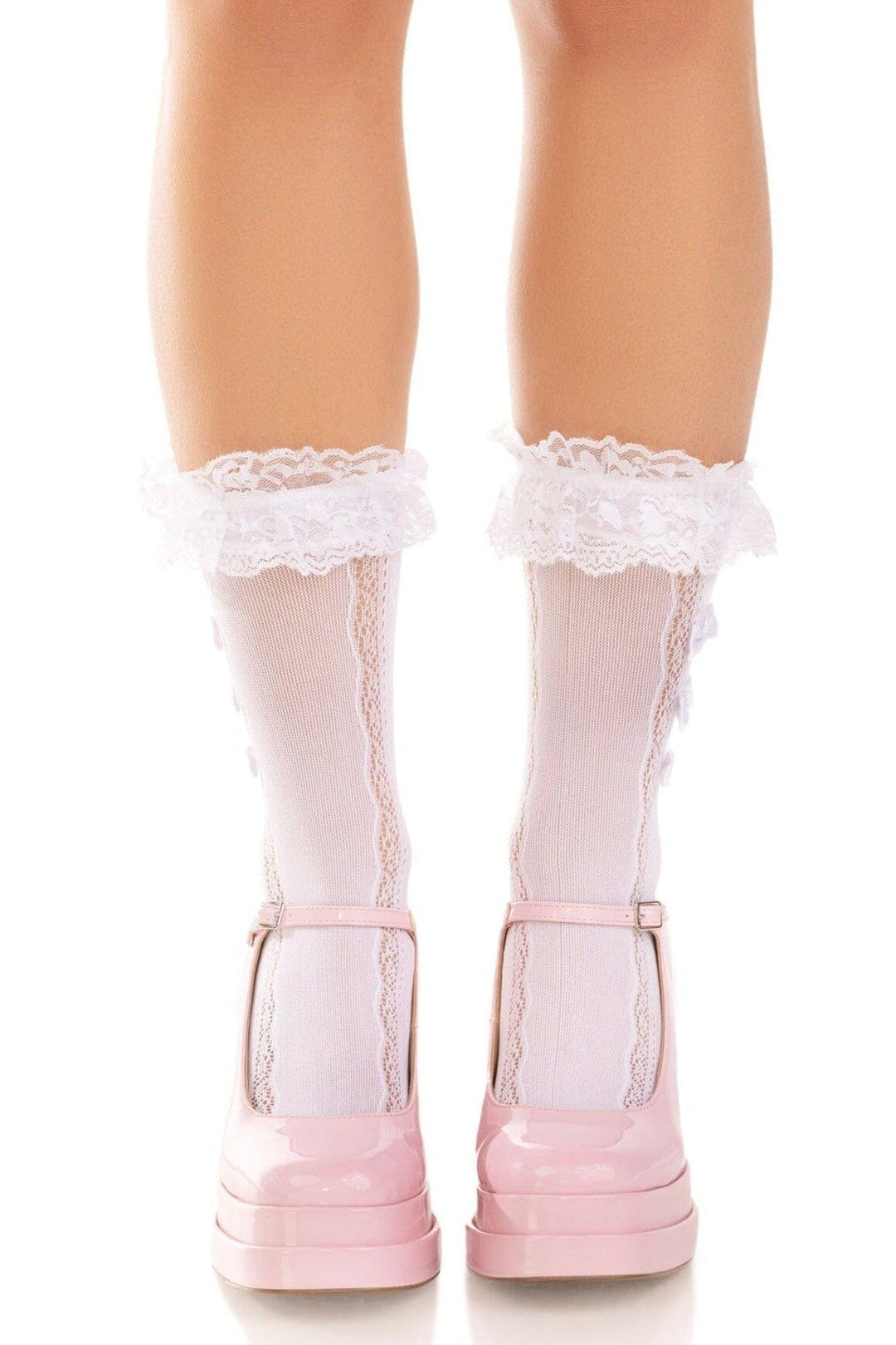 Leg Avenue Lace Ruffle Nylon Anklet With Mini Bow And Heart Accents in White  from SexyShoes.com