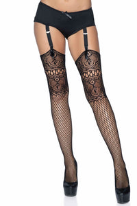 Leg Avenue Lace Top Fishnet Backseam Stockings in Black  from SexyShoes.com
