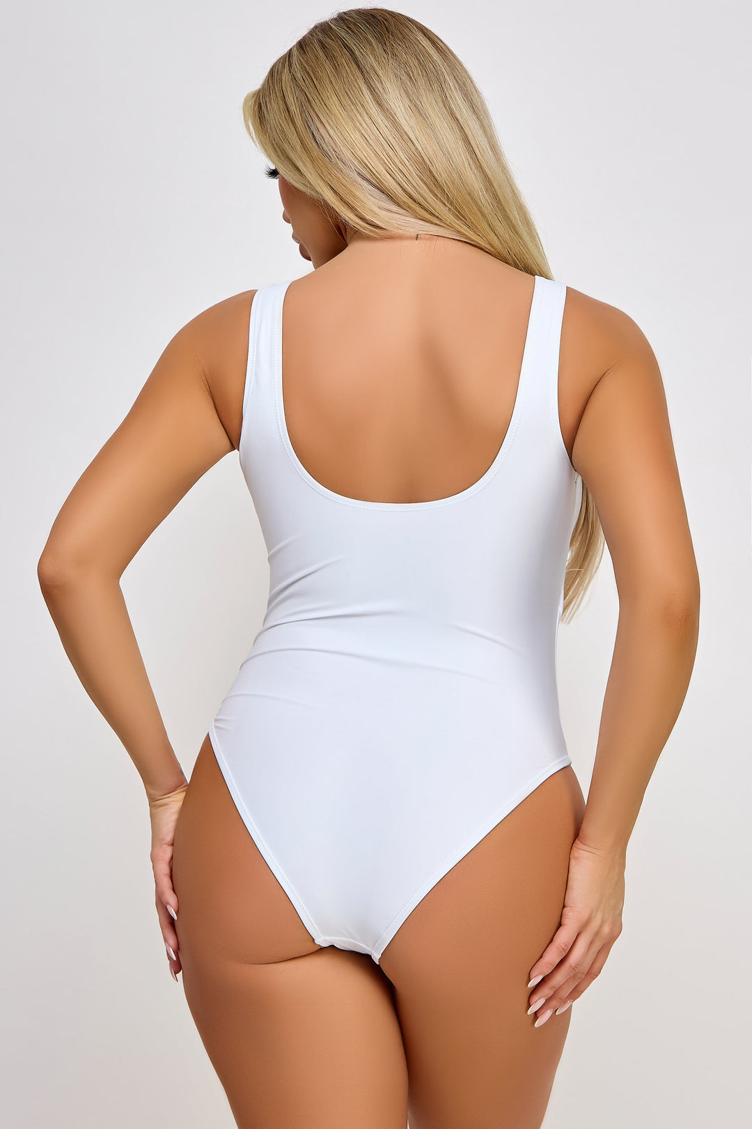 BeWicked Lace Up Plunge One Piece Swimsuit in White 