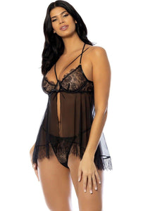 Oh La La Cheri Lacy Flyaway Babydoll Set in Black 