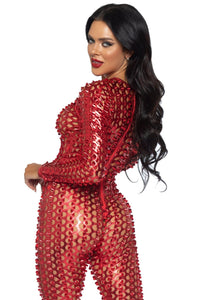 Leg Avenue Laser Cut Metallic Catsuit in Red 