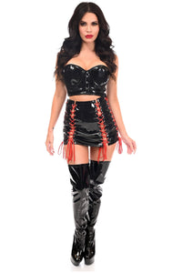 Daisy Corsets Lavish 2 PC Black Patent Bustier & Lace Up Skirt Set in Black  from SexyShoes.com