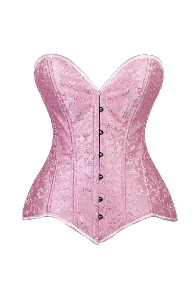 Lavish 2 PC Lt Pink Brocade Corset & Black Lace Skirt Set