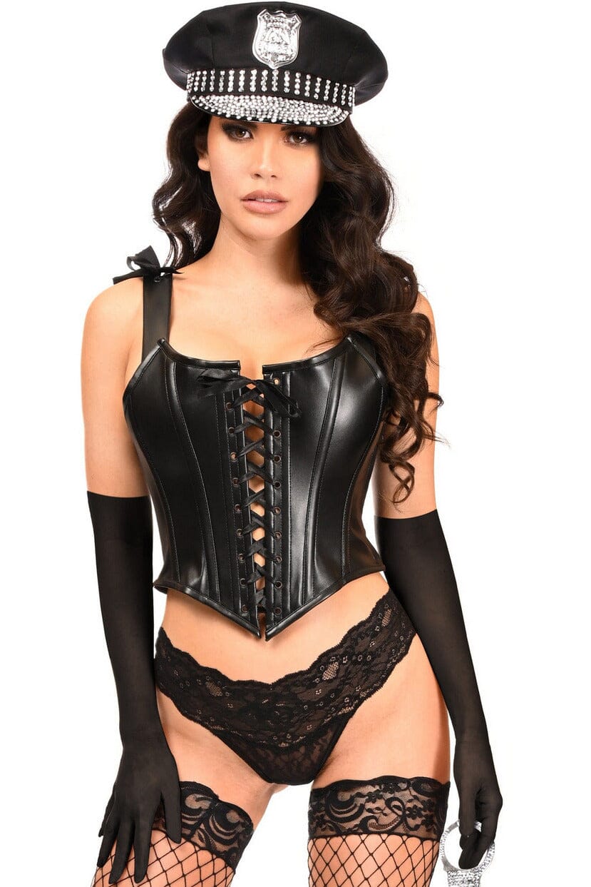 Lavish 4 PC Faux Leather Cop Corset Costume