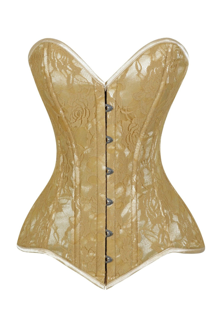 Lavish Beige Lace Overbust Corset Sweetheart Neckline Busk Closure